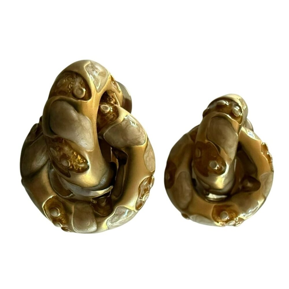Vintage 80s St John Sculptural Abstract Pebbled Goldtone Clip-On Earrings